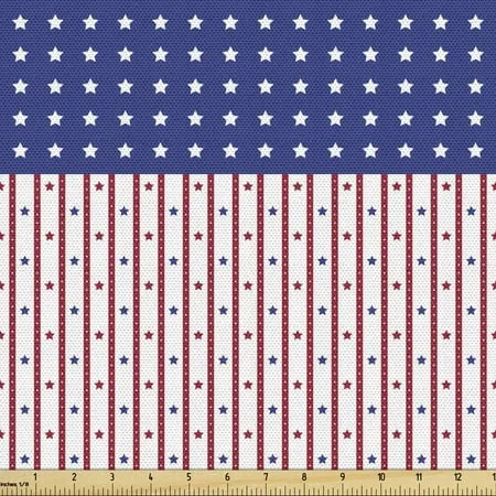 USA Fabric by the Yard Upholstery American Flag with Stars and Stripes Nationality Independence Day Theme Decorative Fabric for DIY and Home Accents 1 Yard Violet Blue Ruby White by Ambesonne