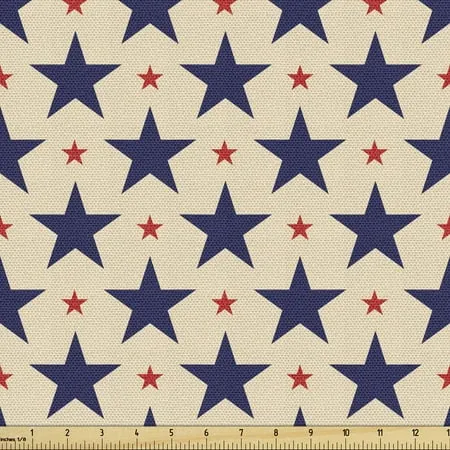 Star Fabric by the Yard Patriotic Themed Pattern American Flag Inspired Grunge Nostalgic Illustration Decorative Upholstery Fabric for Sofas and Home Accents Navy Blue Beige Red by Ambesonne