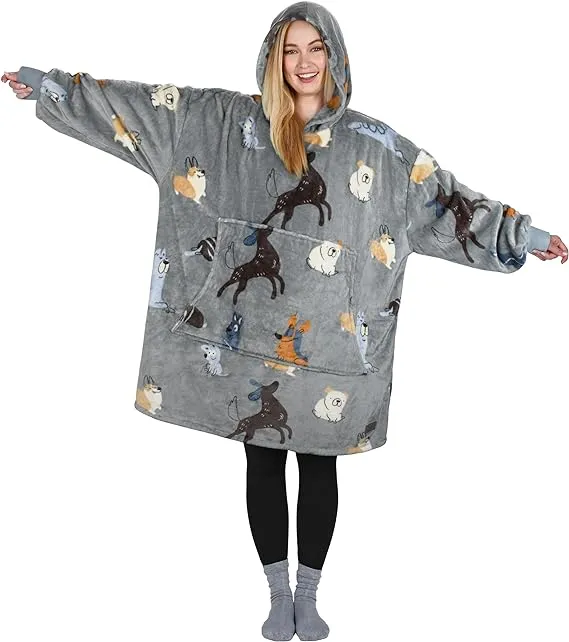 Catalonia Horse Print Oversized Blanket Hoodie Sweatshirt, Wearable Fleece ...