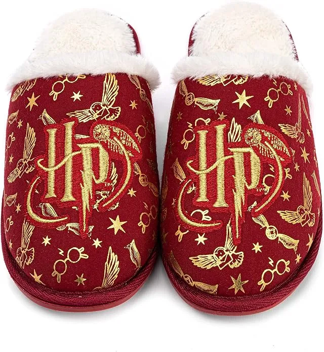 Harry Potter Slippers Womens Ladies Slim Fit Fluffy Red House Shoes