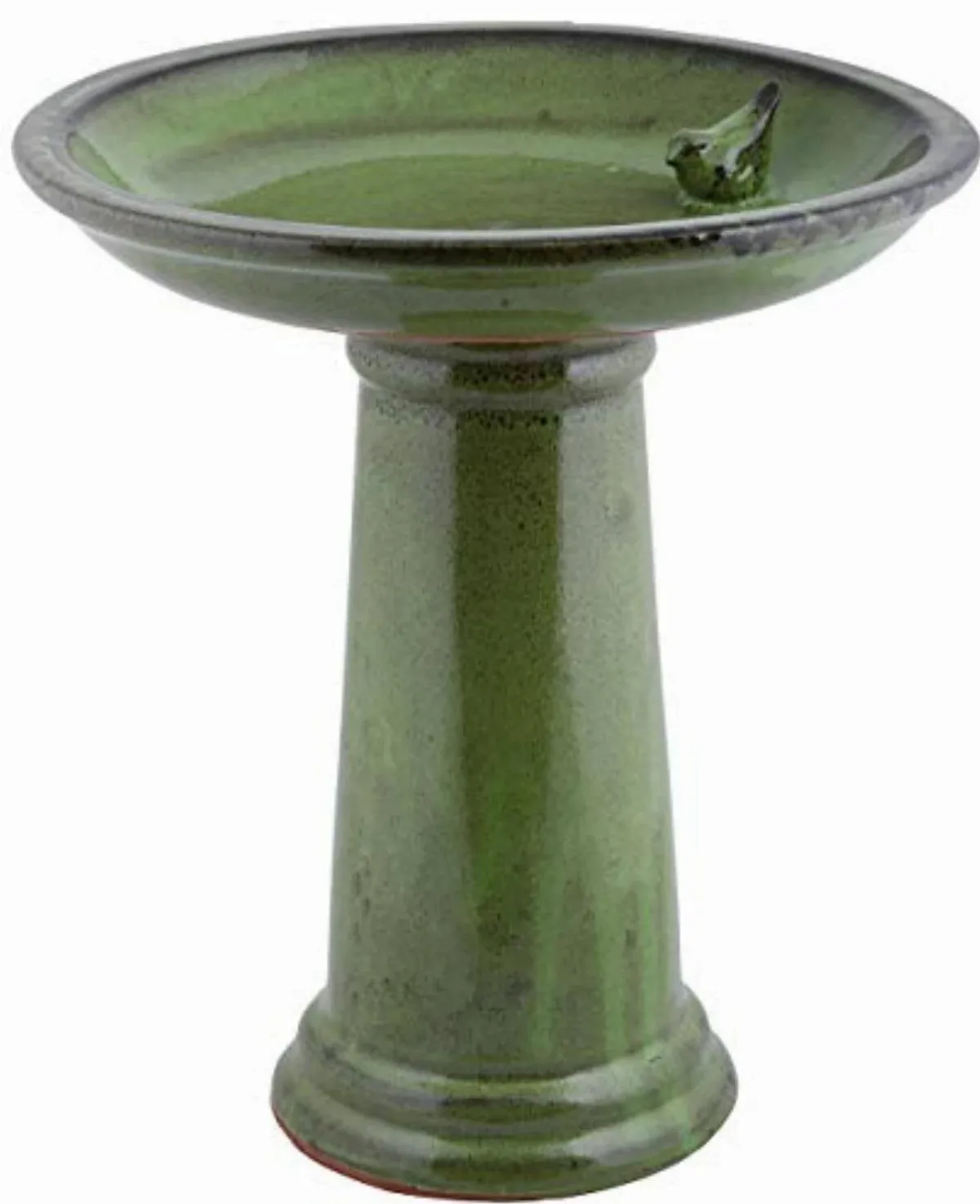 Esschert Design FB424 Bath on Pedestal with Bird, Ceramic, Green