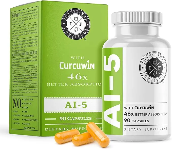 Intestinal Fortitude AI-5 - Herbal Anti-Inflammatory Supplement with CurcuWIN - Turmeric - Curcumin - Boswellia Serrata - Ginger Root - EGCG Green Tea