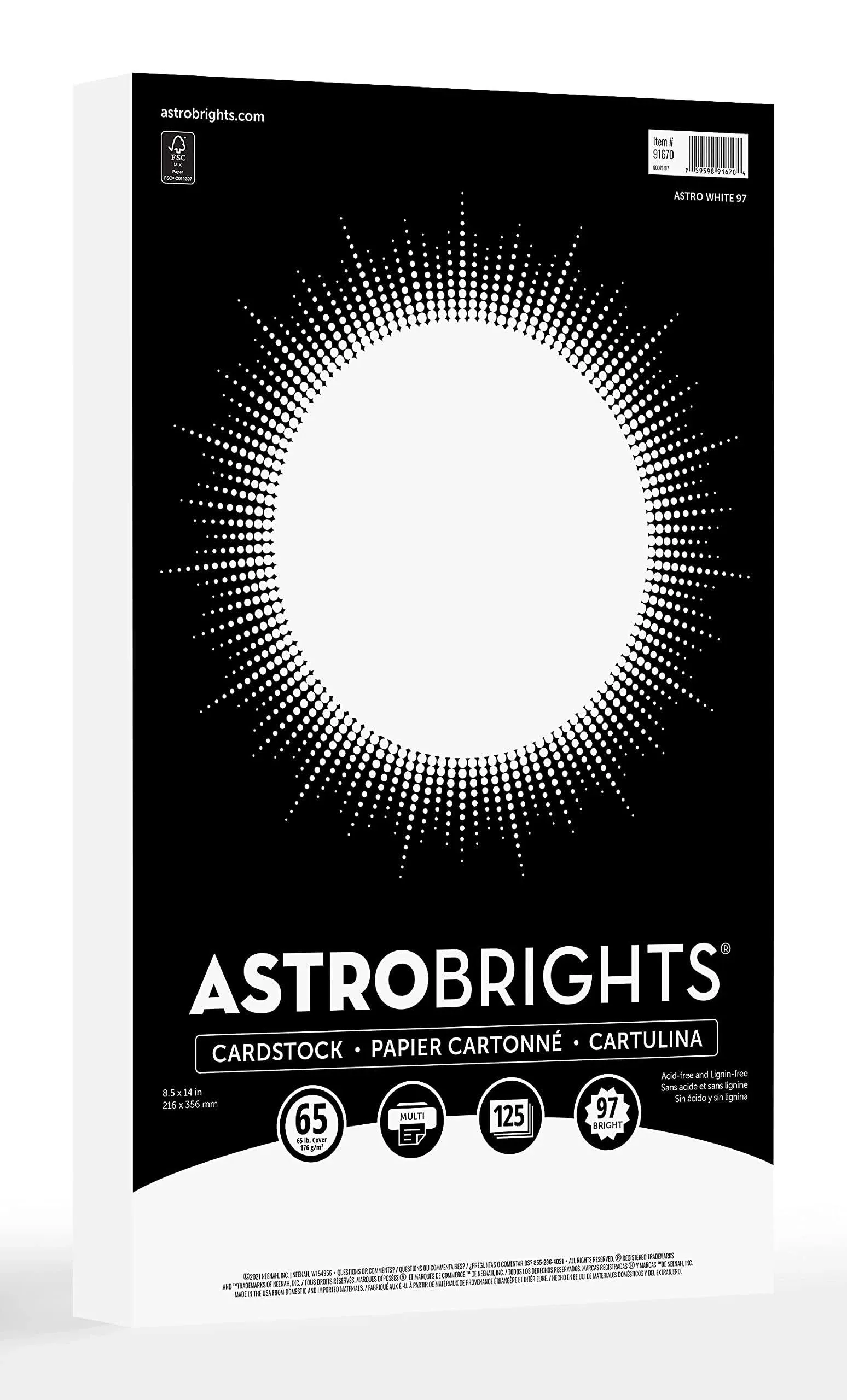 Astrobrights Color Cardstock 8.5 x 14 Bright White 125/Pack