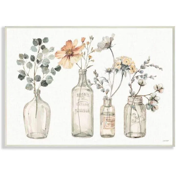 Stupell Industries Antique Floral Bouquets Flowers Glass Jar Painting Wood Wall Plaque