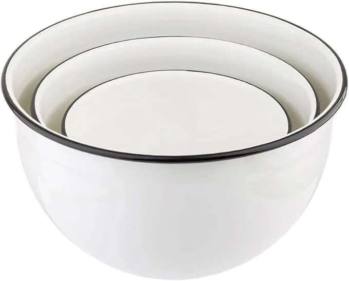 Tablecraft H80002, 3-Piece Enamel Mixing Bowl Set, Creamy White