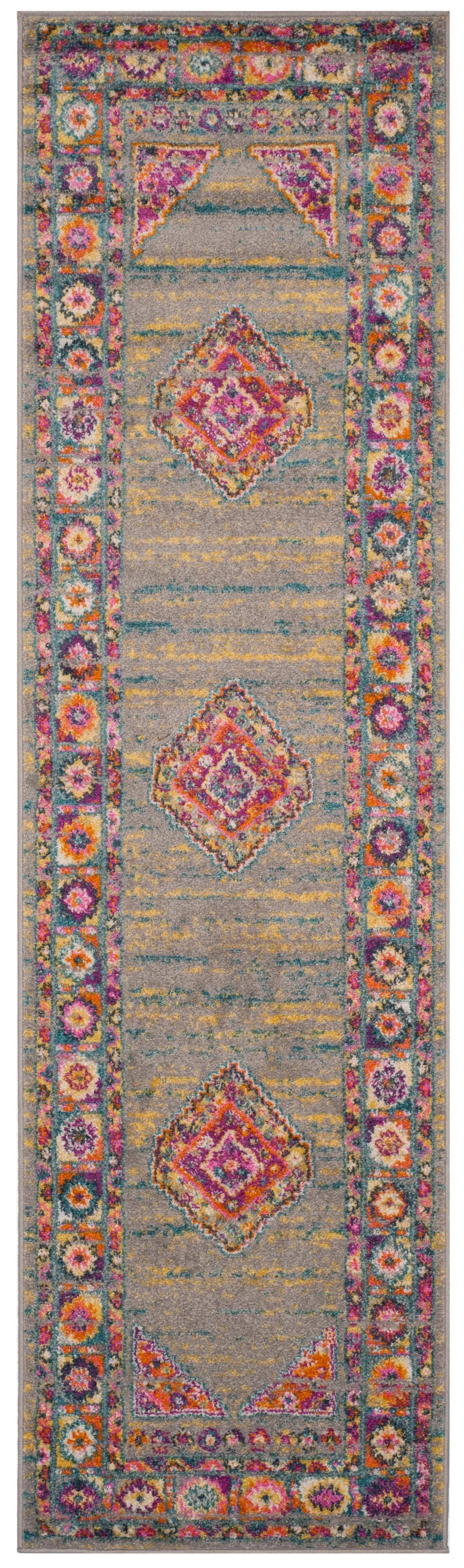 SAFAVIEH Madison Collection Runner Rug - 2'3" x 8', Light Grey & Fuchsia, Boho Chic Medallion Design, Non-Shedding & Easy Care, Ideal for High Traffic Areas in Living Room, Bedroom (MAD133G)