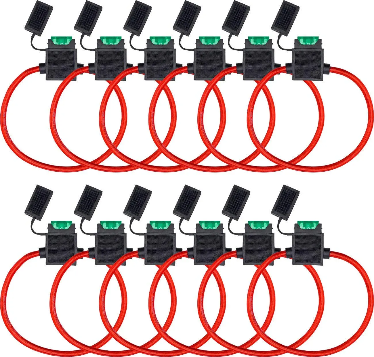 InstallGear ATC Fuse Holder with 30A Fuse, 10 Gauge OFC Power Wire (12 Pack) - 10 Guage Fuse Holder for Car, Truck, Automotive, Marine, Industrial, and RV