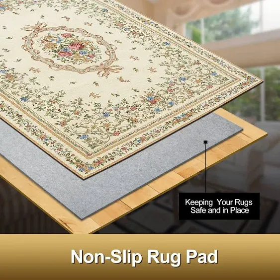 Premium Non Slip Rug Pad 5x8 Feet, 1/4" Thick Cushioned Rug Gripper for Hardwood Floors, Vinyl, Laminate, Stone, Carpet & Tile, Under Rug Padding Protects Floors