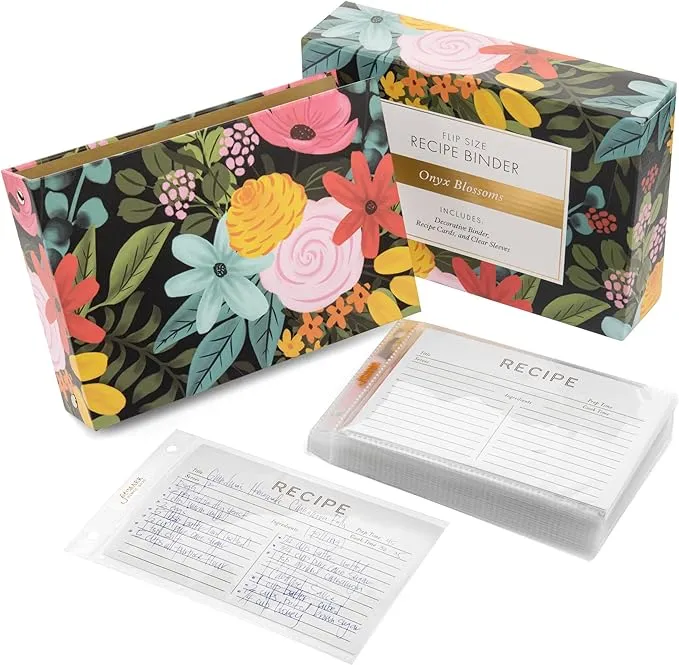 Jot & Mark Recipe Organizer 3 Ring Binder Set (Azulejo) | 50 Recipe Cards 4x6 ...