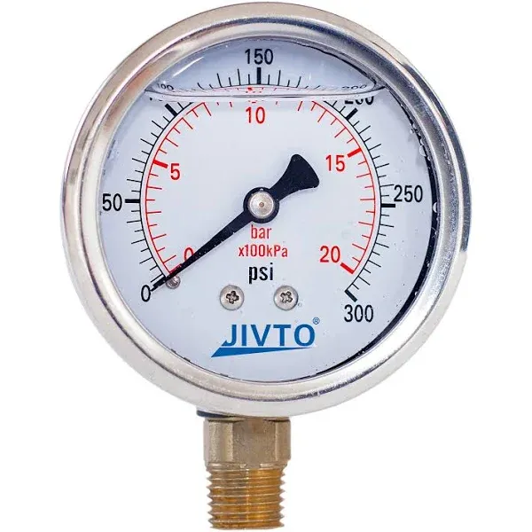 Pressure Gauge,liquid Filled,2" Dia,0-300 psi,1/4 NPT lower mount  | eBay