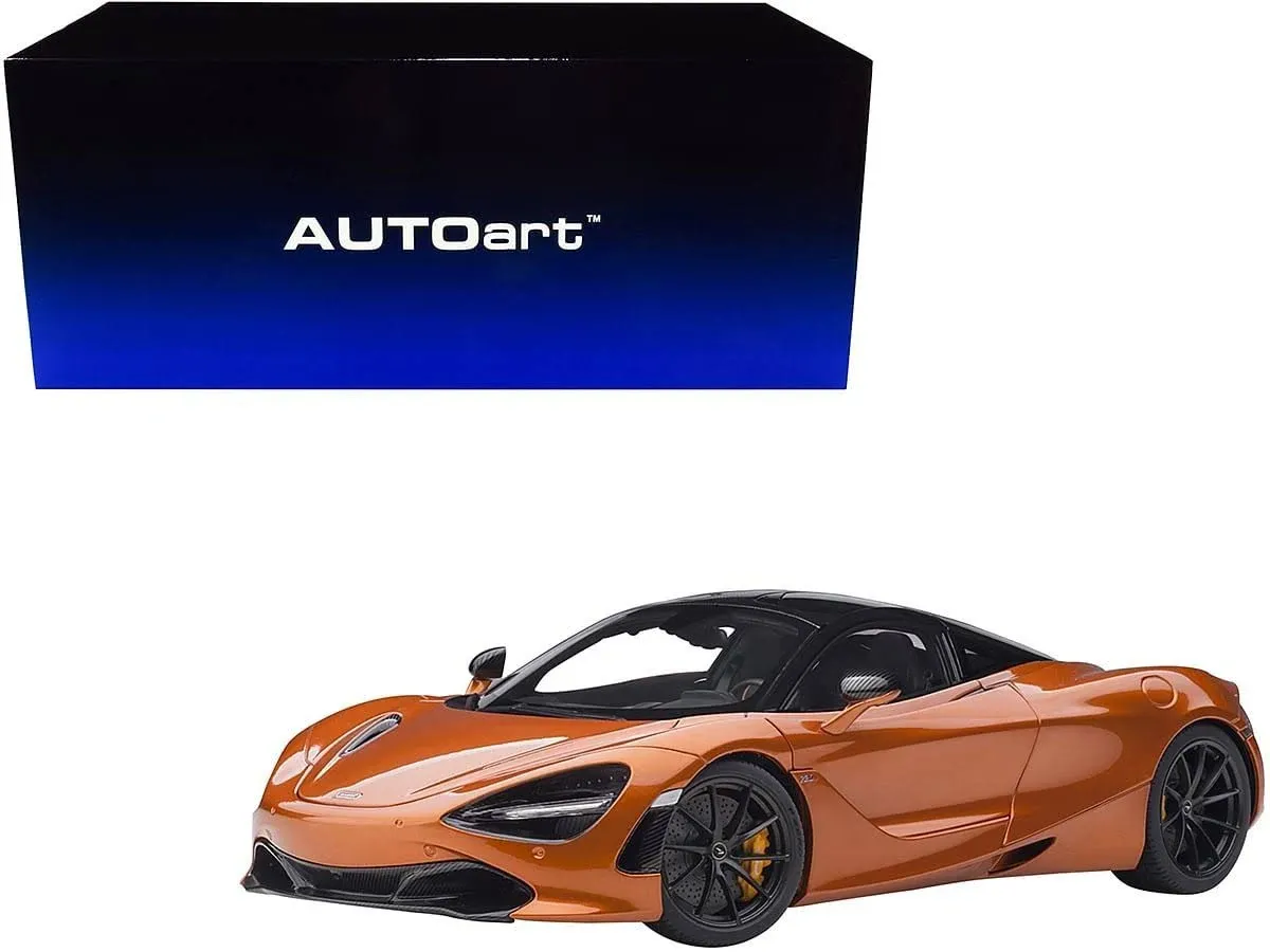 McLaren 720S Azores Orange Metallic with Black Top and Carbon Accents 1/18 Model ...