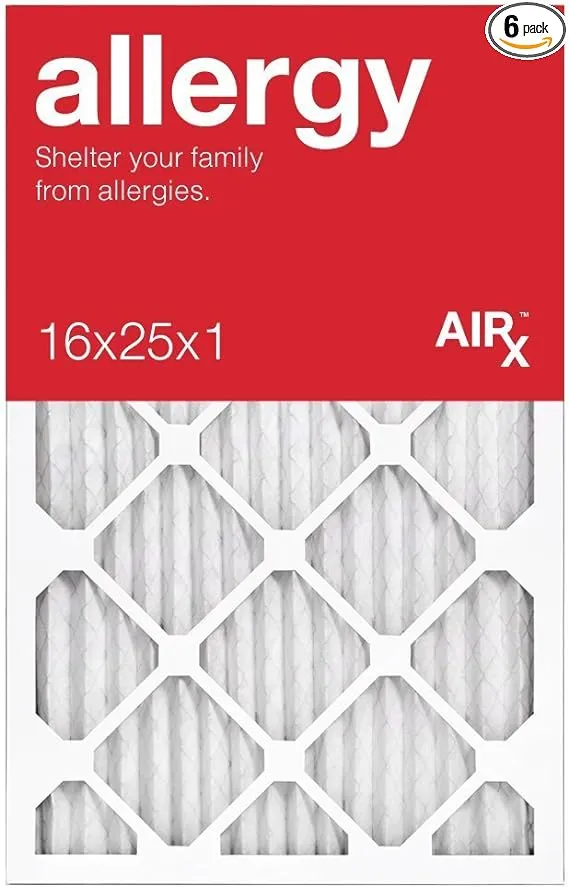 AIRx Allergy 16x25x1 MERV 11 Pleated Air Filter - Made in The USA - Box of 6