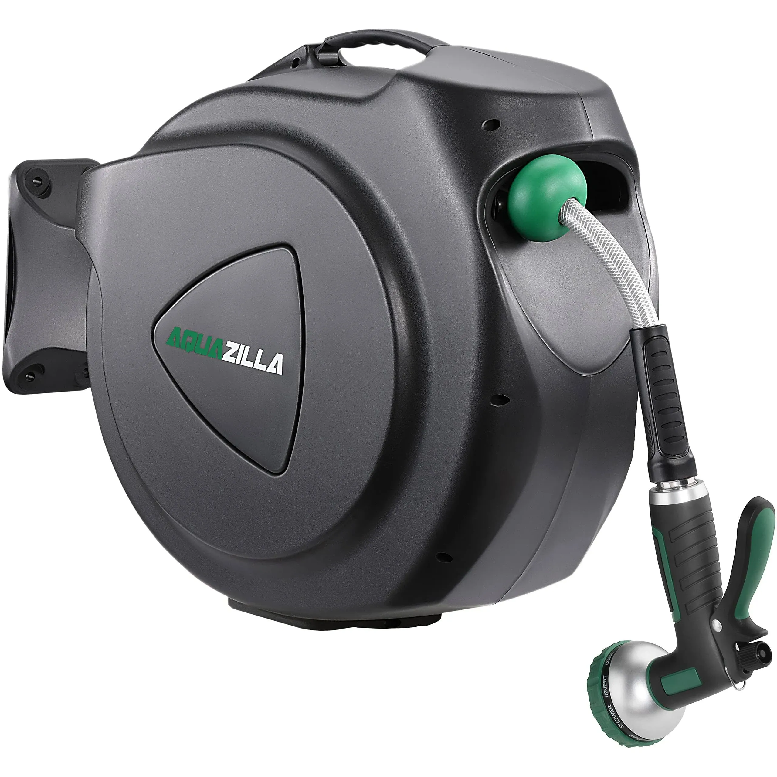 AQUAZILLA Retractable Garden Hose Reel 120ft +6ft 1/2", Durable Wall Mounted ...