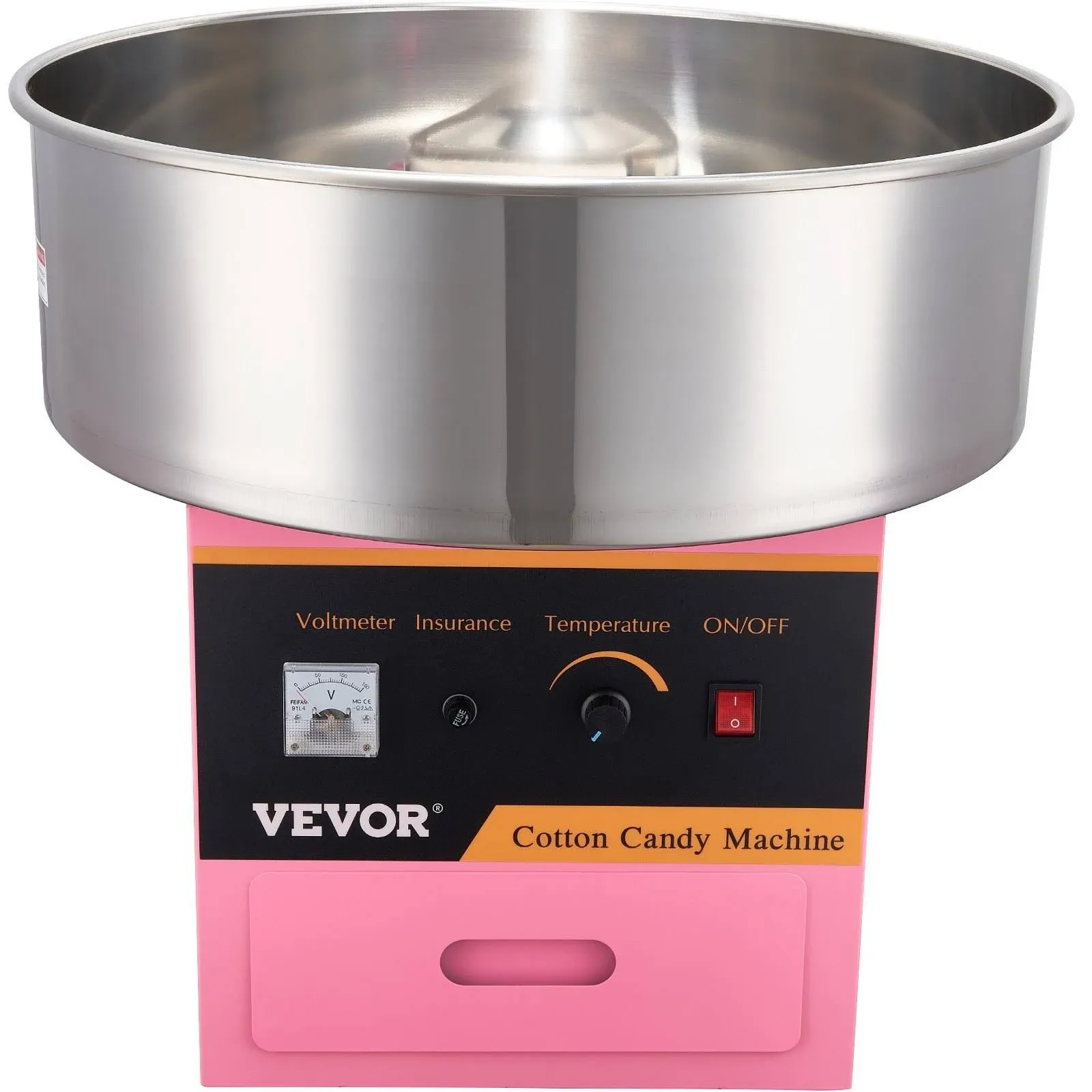 VEVOR Electric Cotton Candy Machine 1000W Commercial Floss Maker w/Stainless Steel Bowl, Sugar Scoop and Drawer, Perfect for Home, Carnival, Kids Birthday, Family Party, Without Cover, Pink