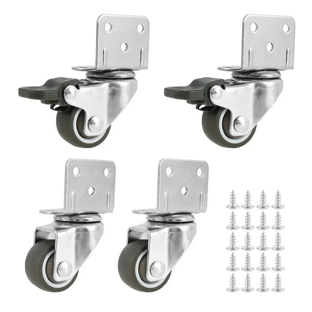 HOTBEST Houseables Caster Wheels Casters Set of 4 Rubber Heavy Threaded Stem Mount Industrial Castors Locking Metal Swivel Wheel Replacement For Carts Furniture Trolley - 1Inch