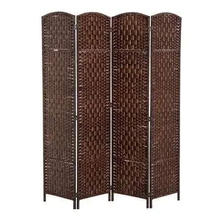 HOMCOM Room Divider Privacy Screen 6in Wood With 4-Panel Foldable in Brown