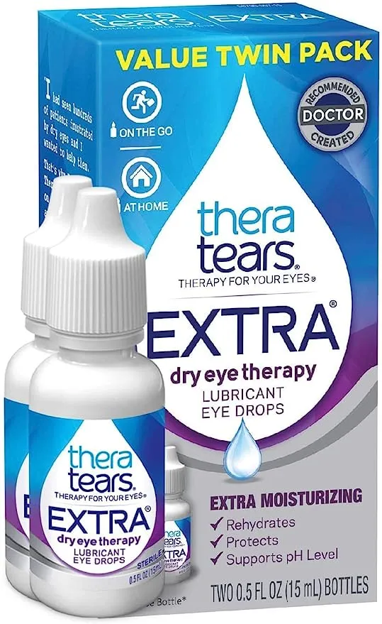 TheraTears Eye Drops, Extra Dry Eye Therapy Lubricant, 0.5 fl oz, Twin Pack