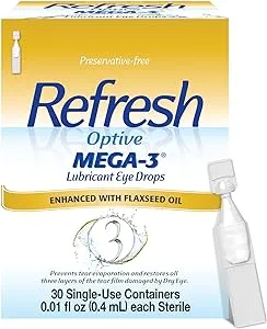 Refresh Optive Mega-3 Lubricant Eye Drops, Preservative-Free, 0.01 Fl Oz Single-Use Containers, 30 Count