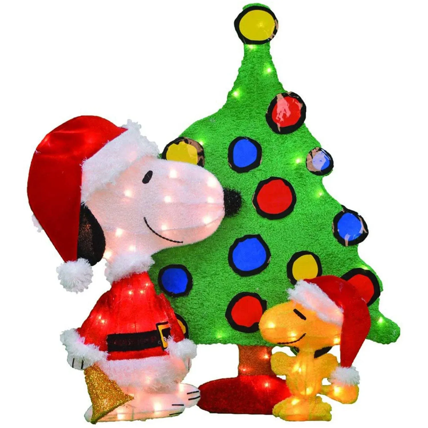 ProductWorks Peanuts 32&#034; Snoopy &amp; Woodstock Lit Tree Christmas Yard Decoration