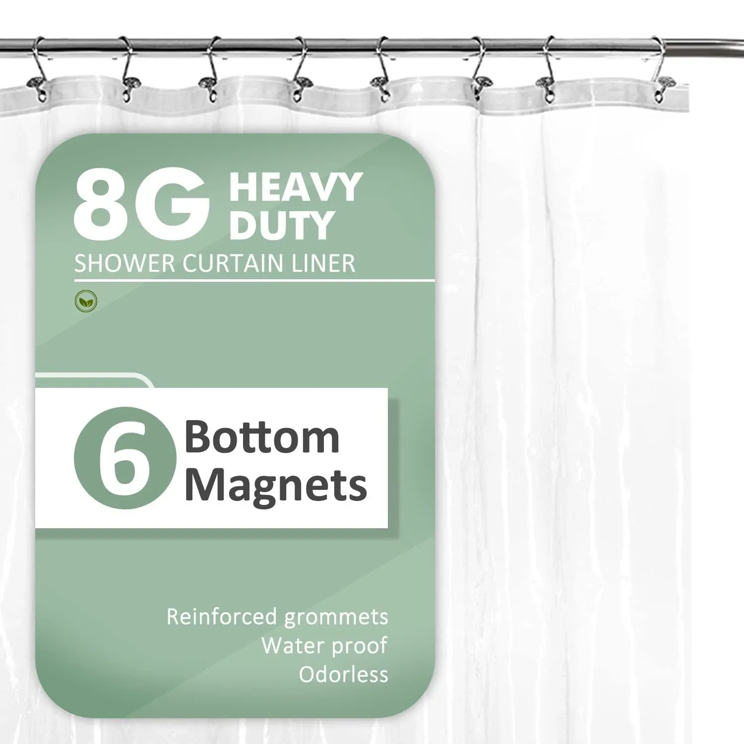 Long Shower Curtain Liner 78&#034; Height - 6 Magnets &amp; 8G Heavy Duty PEVA, Waterp...