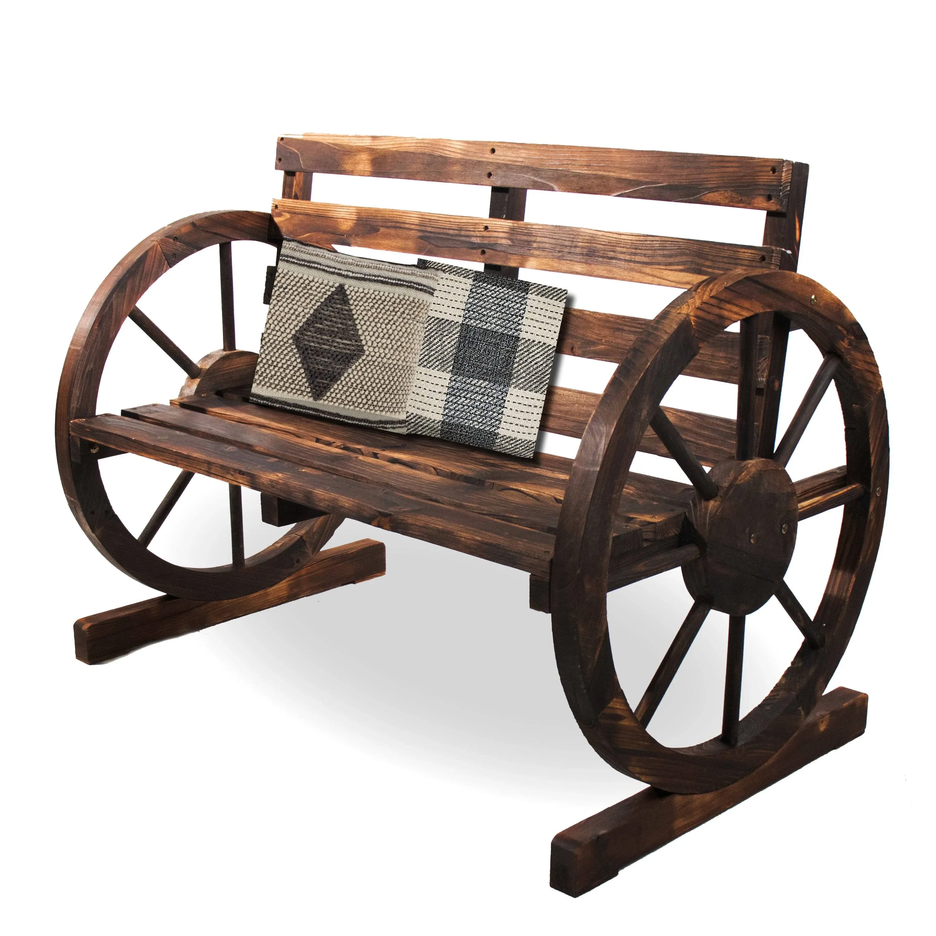 Rustic Wagon Wheel Bench for Garden