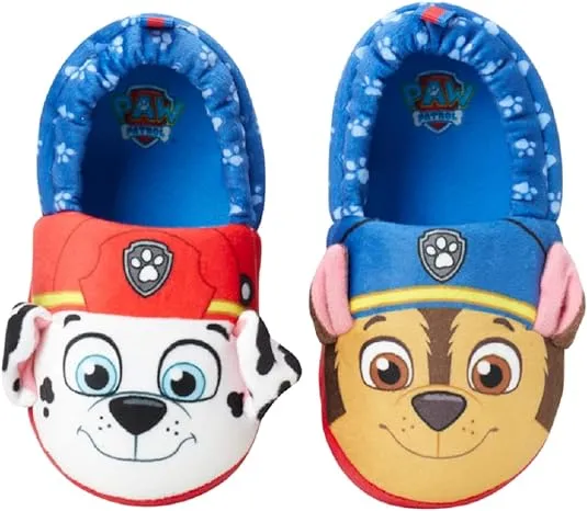 Nickelodeon Boys’ Paw Patrol Slippers – Chase and Marshall Plush Fuzzy Slippers (5T-12 Boy)