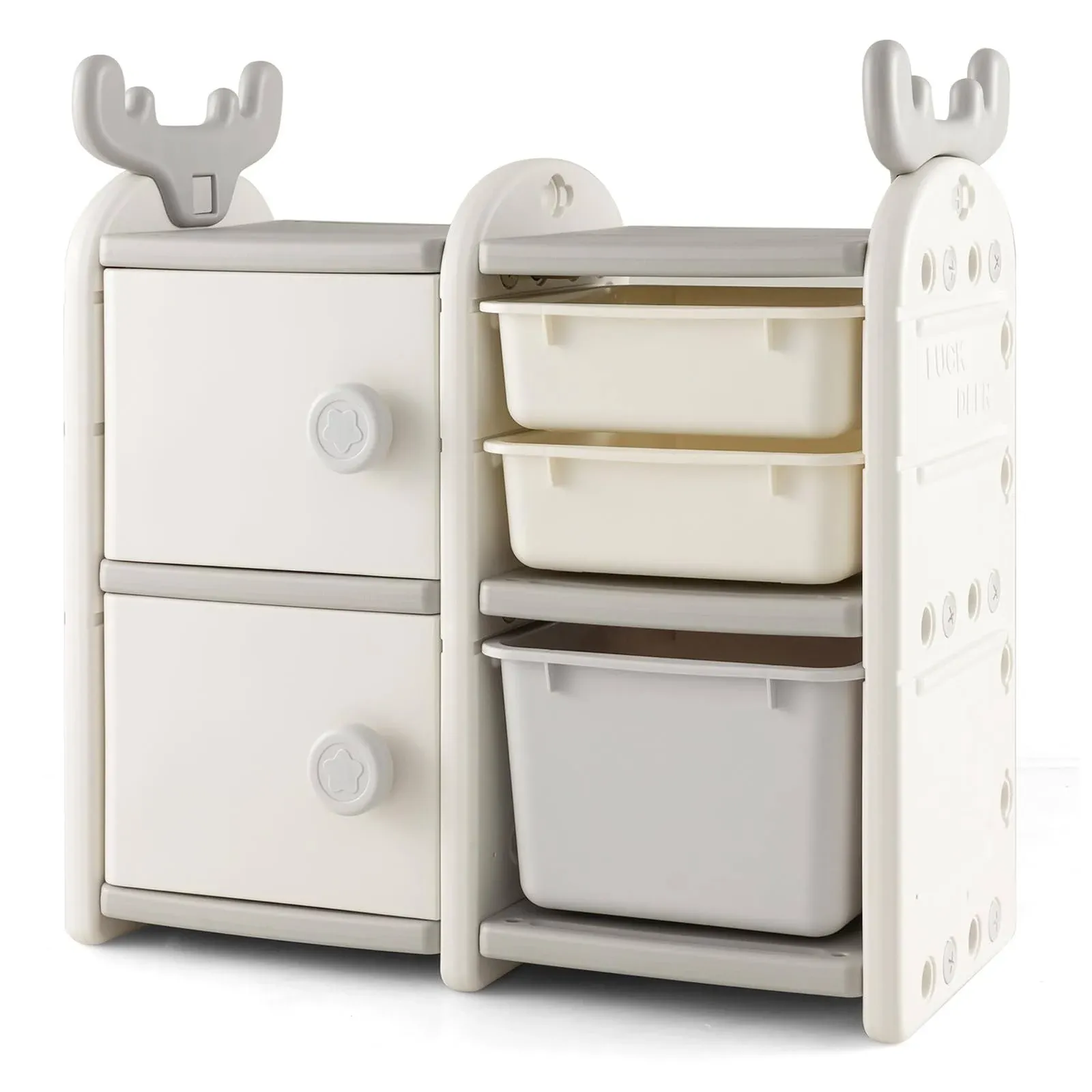 Costzon Kids Toy Storage Organizer with Bins, Multipurpose Bookshelf and Toy Chest with Antler Top