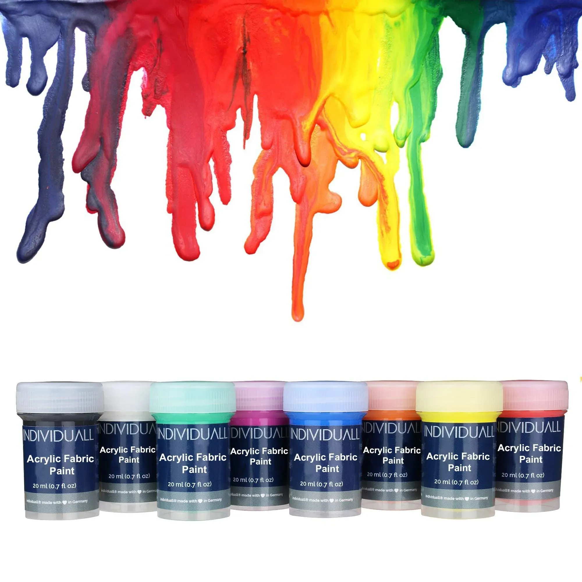 individuall Premium Fabric & Textile Paints Professional Grade Clothing Paint Set Art and Hobby Paints Craft Paint Set with 8 x 20 ml / 0.7 fl oz Vivid Colors For Beginners, Students, & Artists