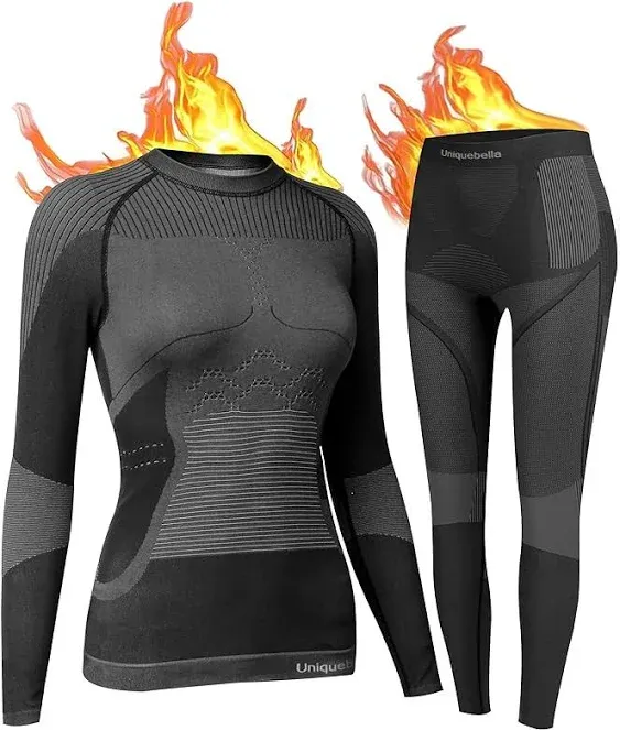 UNIQUEBELLA Womens Thermal Underwear, Thermal Base Layers Women - Ski Wear Ladies Compression Athletic Long Johns Skins Set