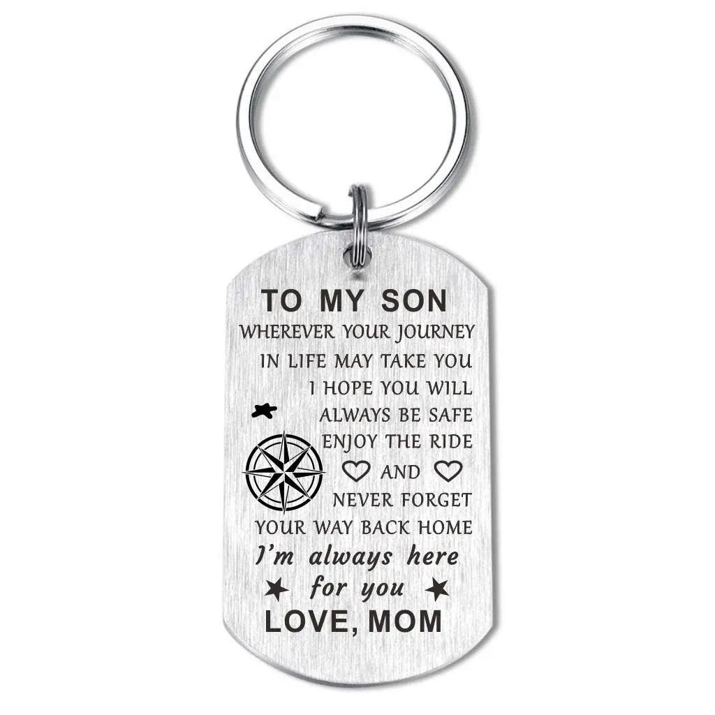 To My Son Daughter Love Gifts Keychain from Mom Dad, Son Engraved Compass Enjoy