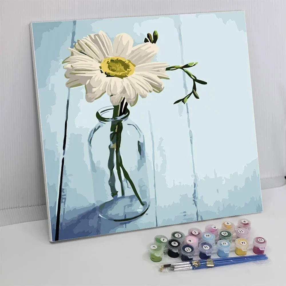 Framed Paint by Number Color Angel DIY Oil Acrylic Paint by Numbers for Kids Sized 12"X16" Painting on Canvas with Frame for Home Decoration(White Flower)