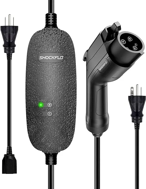 ShockFlo Level 1-2 EV Charger,16 Amp 110-240V 21ft Portable Electric Vehicle Charger,NEMA 6-20 Plug with NEMA 5-15 Adapter for J1772 Electric Cars