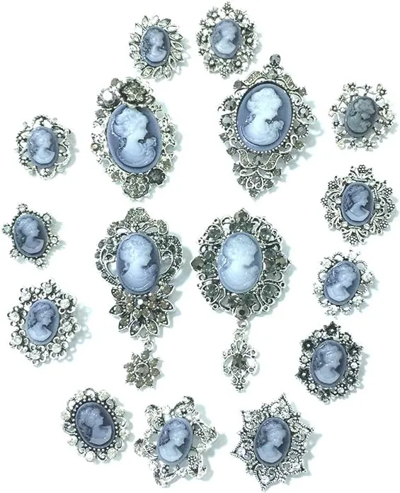 Ezing Vintage Princess Frame Crystal Cameo Brooches Pins Set for Women C