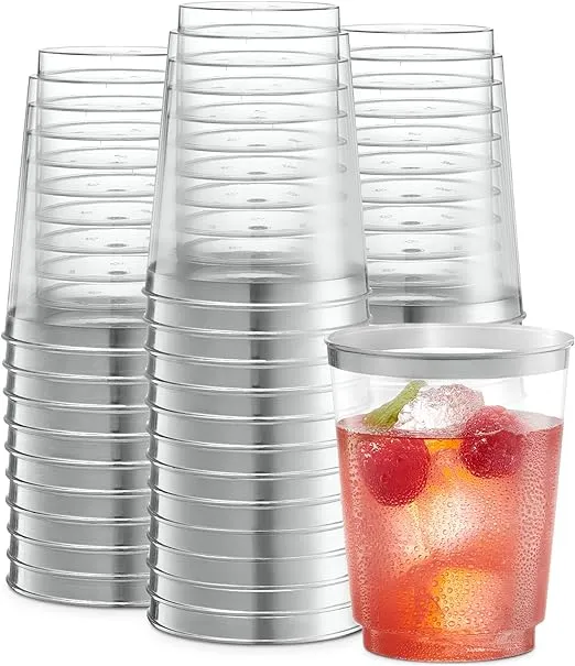 Plasticpro Disposable 10 oz Crystal Clear Plastic Tumblers With Silver Rim for Party's & Weddings pack of 100