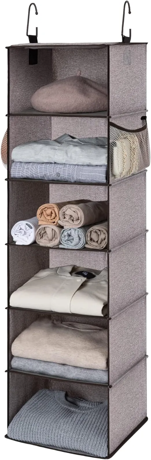 StorageWorks 6-Shelf Hanging Closet Organizer, Hanging Shelves for Closet, Fabric, Mixing of Brown and Gray, 12" D x 12" W x 47 ¾" HStorageWorks 6-Shelf Hanging Closet Organizer, H…