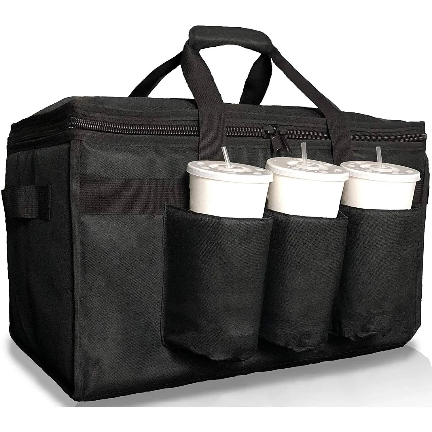 FRESHIE Insulated Food Delivery Bag with Cup Holders/Drink Carriers Premium, For Doordash, Uber Eats, Grubhub, Pizza Bag, Catering, Beverage, Commercial Quality (XL Pro, 3 Pack)