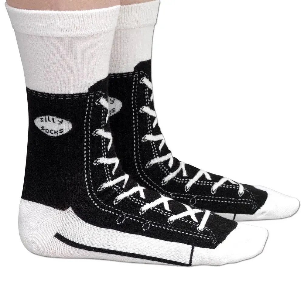 Bits and Pieces - Novelty Socks - Hi-Top Sneaker - Silly Socks - Machine Washable - Cotton-Rich Socks, Fun Great Gift - Black - Adult Size 5.5-11.5