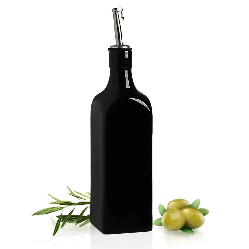 Sweejar 19 Fl Oz Ceramic Olive Oil Dispenser Bottle with Spout, Large Oil Dispenser for Kitchen, Opaque EVOO Oil and Vinegar Cruet for Cooking, Oil Container for Avocado Oil, Pack of 1 (Black)