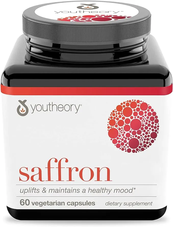 Youtheory Saffron - Vegan Energy Supplement for Men & Women* - Contains Rhodiola Rosea & Ashwagandha - Dairy, Soy & Gluten Free - 60 Vegetarian Capsules