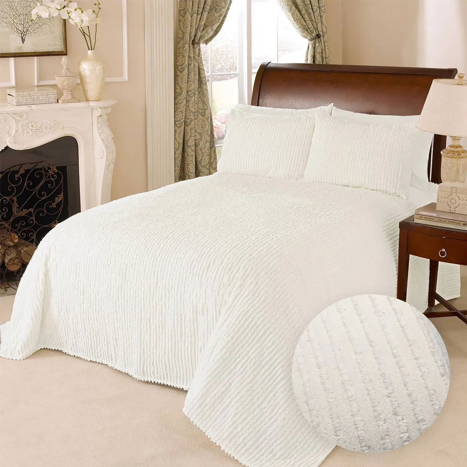 Channel Chenille Bedspread White Queen