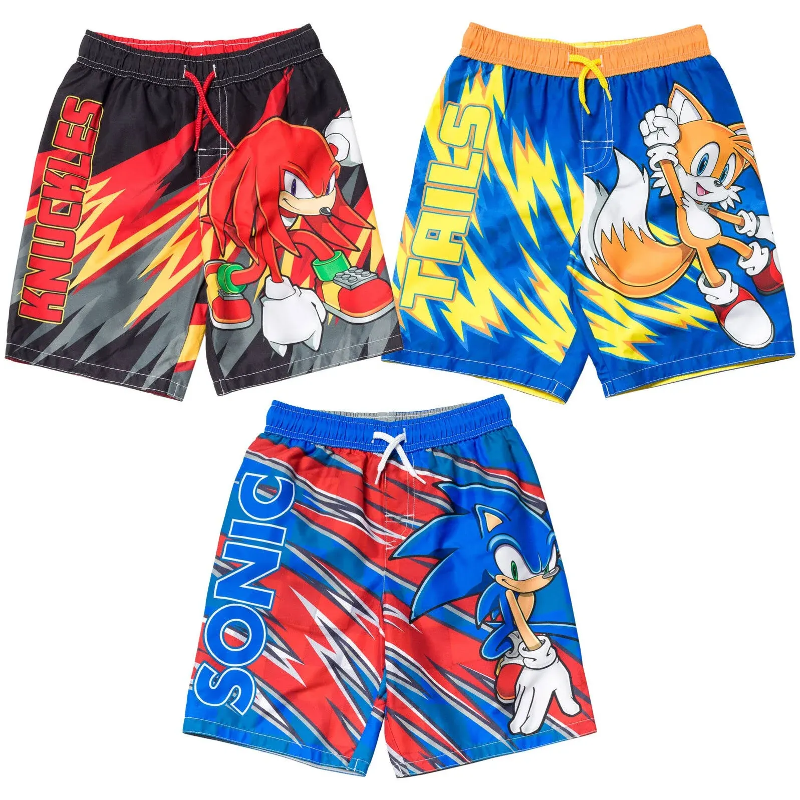 SEGA Sonic The Hedgehog Knuckles Tails 3 Pack Swim Trunks Toddler to Big Kid