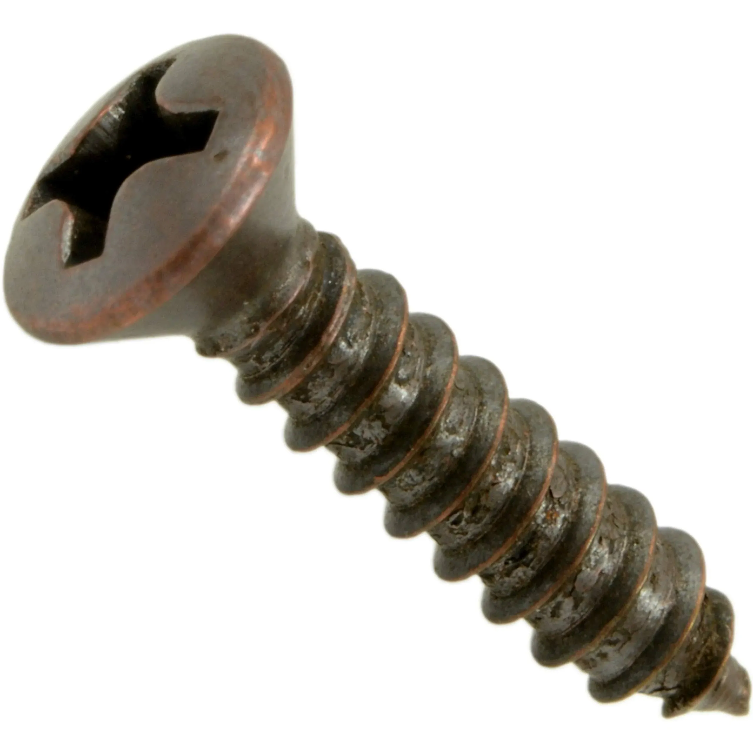 Sheet Metal Screw, #6 x 5/8 in, Antique Copper Steel Oval Head Phillips Drive, 40 PK