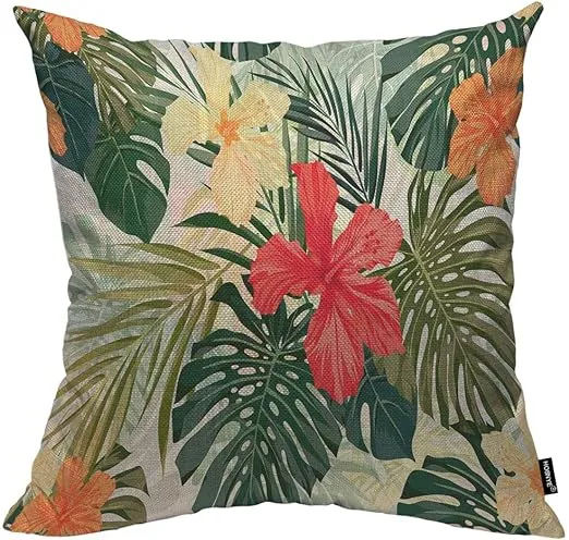 Hibiscus Flowers Throw Pillow Case Cushion Covers Summer Colorful Hawaiian Tr...