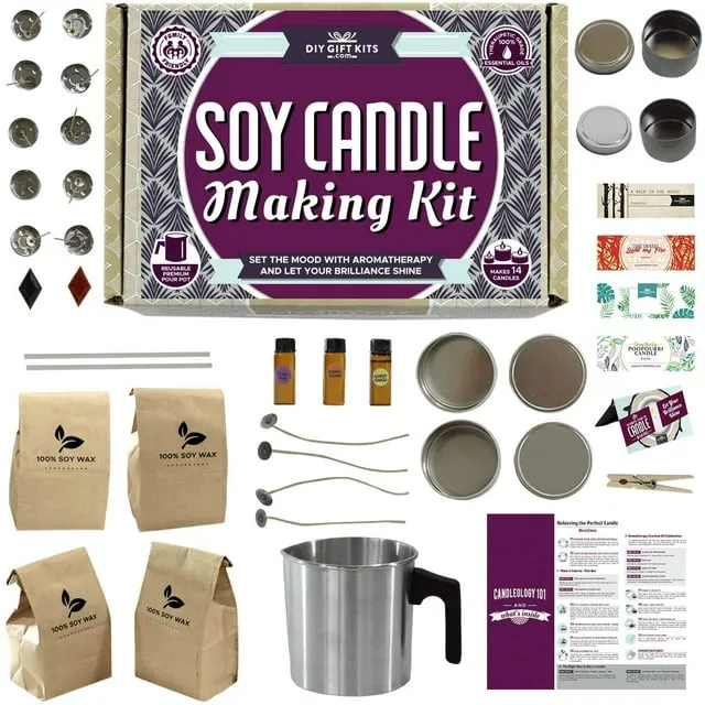 DIY Gift Kits 49-Piece Soy Candle Making Kit | Makes 14 Candles | 3 Pure Essential Oils, Soy Wax, Pouring Pot &amp; More | DIY Starter Kit | Scented