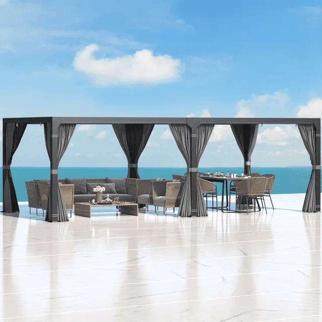 Erommy Outdoor Louvered Pergola with Adjustable Aluminum Rainproof Roof