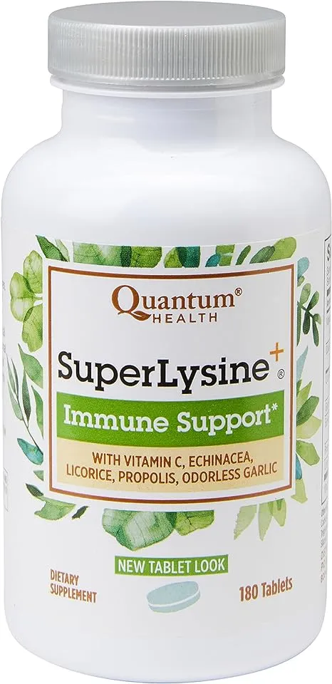 Quantum Health SuperLysine+ Advanced Formula Immune Support Supplement Lysine 1500 mg, Vitamin C Echinacea Licorice Bee Propolis & Odorless Garlic - 180 Tablets (Pack of 2)