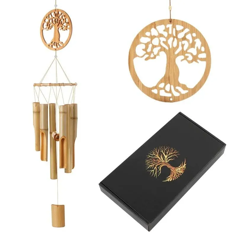 Wooden Bamboo Wind Chimes Sympathy Outdoor Windchimes for Patio Porch Garden