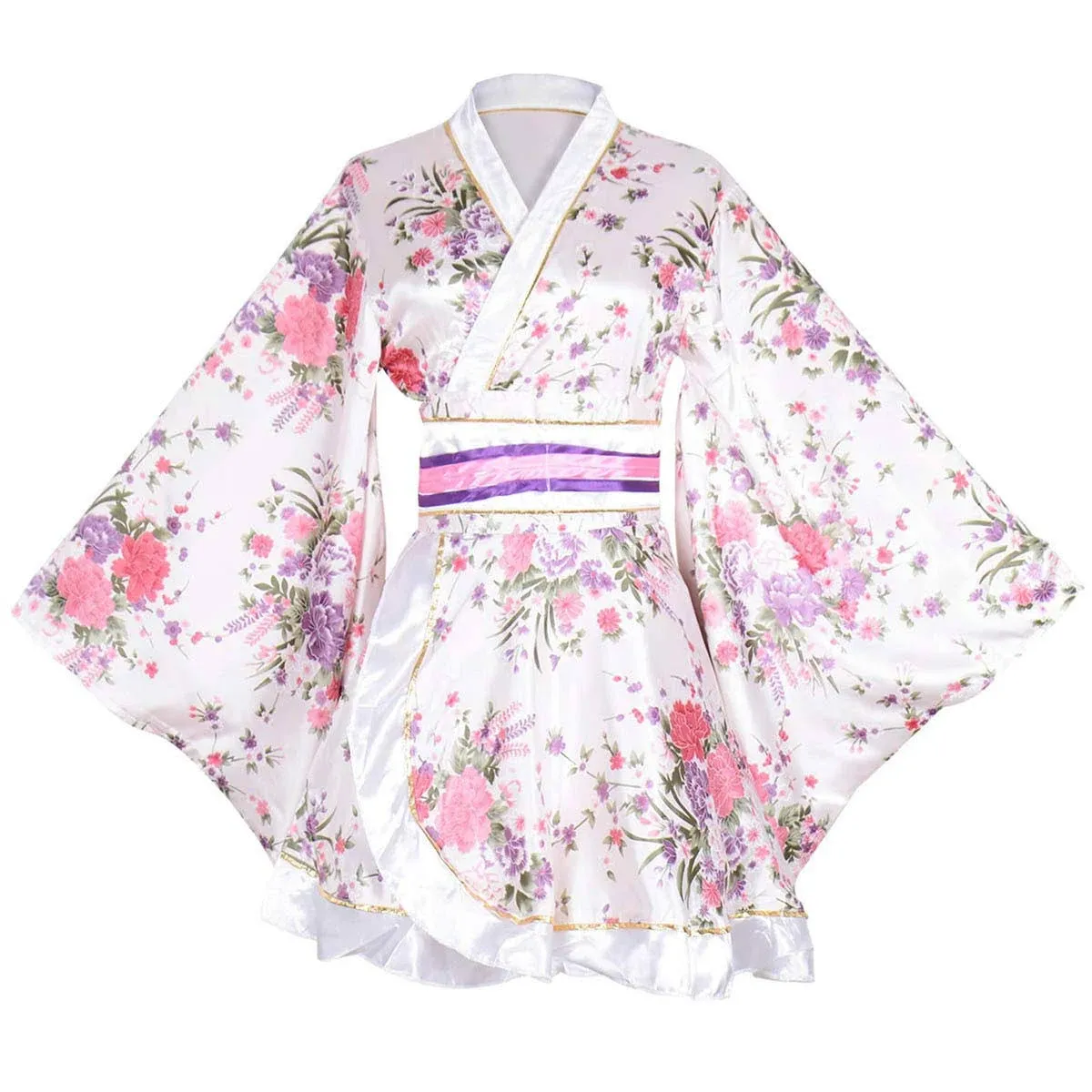 Wraith of East Kimono Costume Adult Japanese Geisha Yukata Floral Patten Gown ...