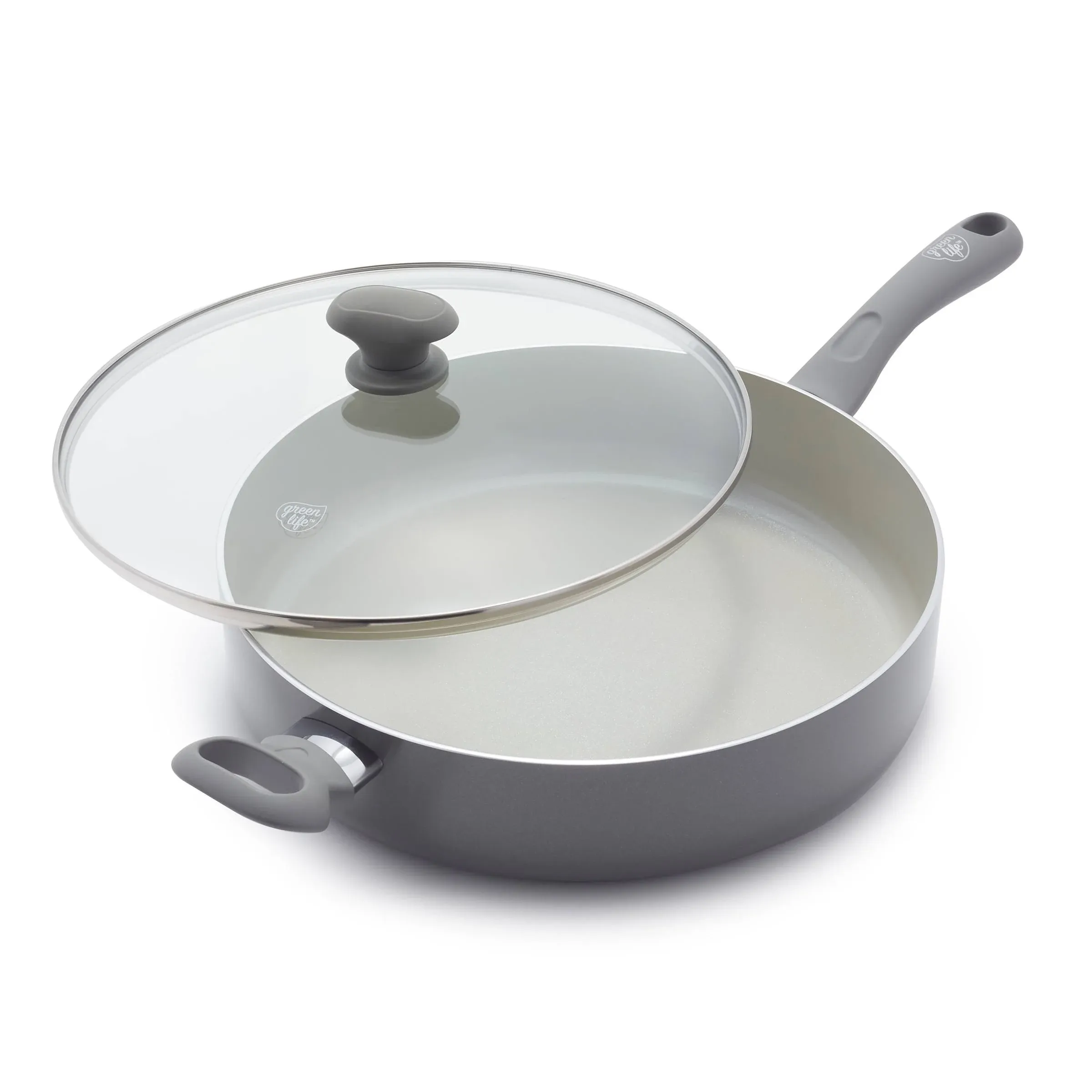 GreenLife Sandstone Healthy Ceramic Nonstick 5 Quart Saute Pan, PFAS-Free, Dishwasher Safe, Gray