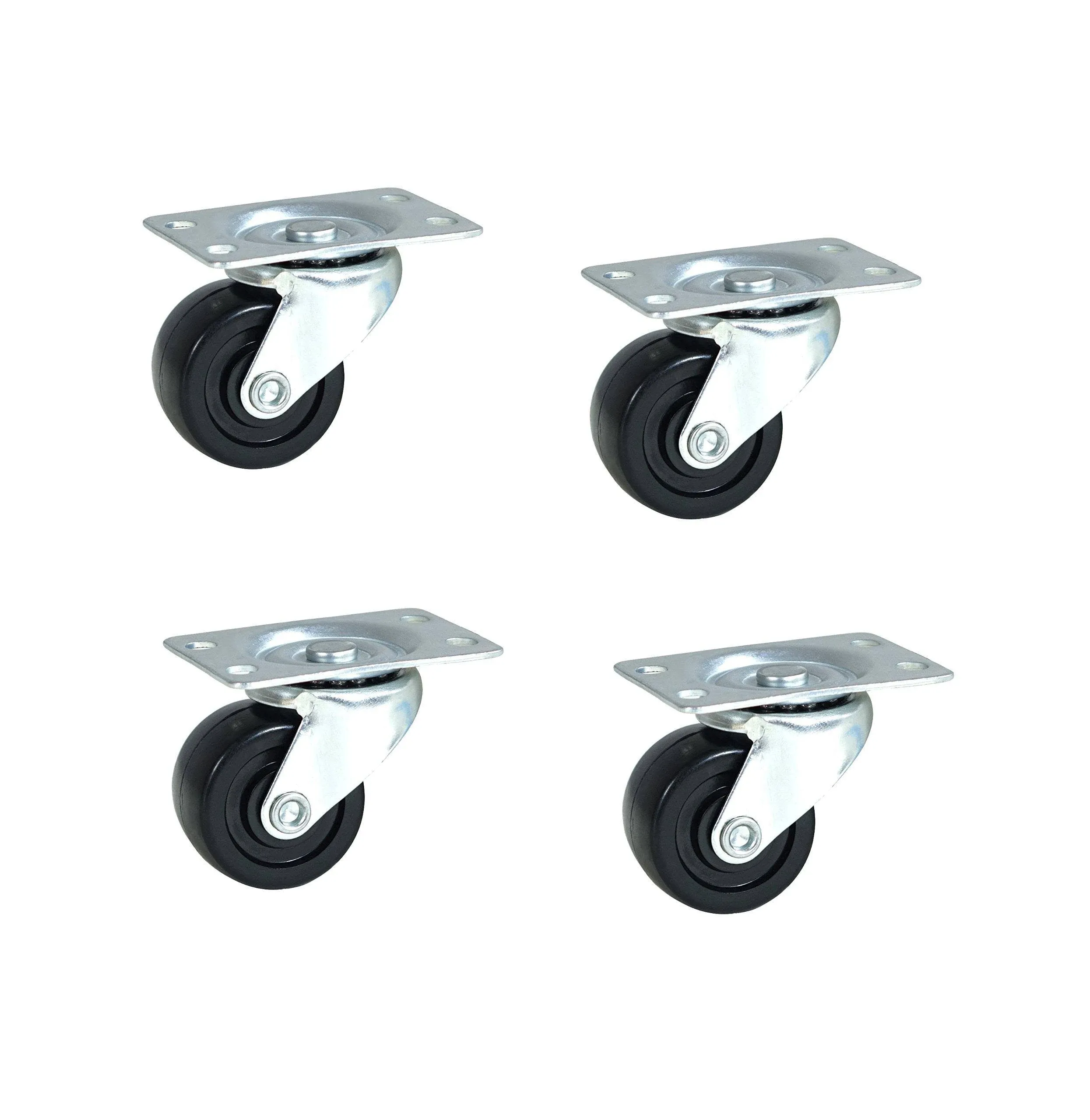 POWERTEC 17210 Low Profile Rubber Swivel Plate Casters 2-Inch 4-Pack